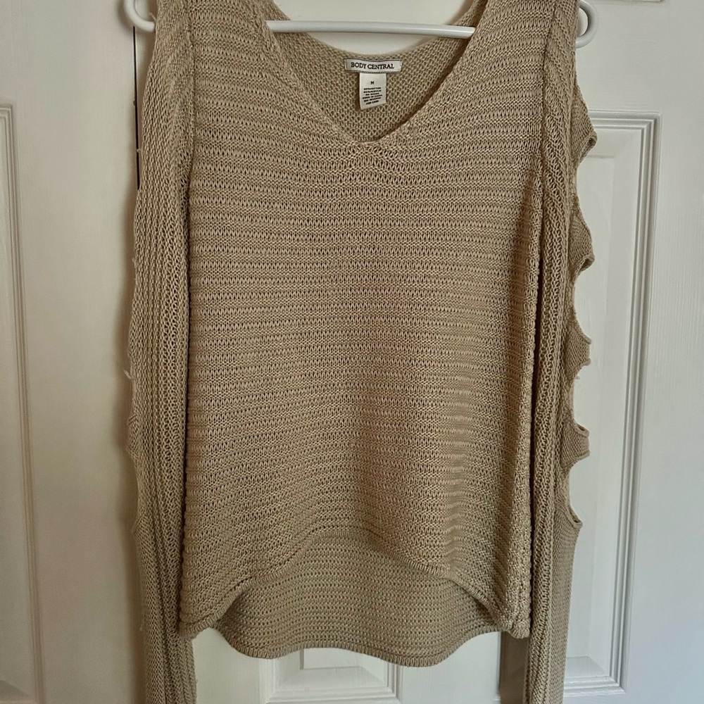 Body Central Tan Sweater with Cut-Out Sleeves